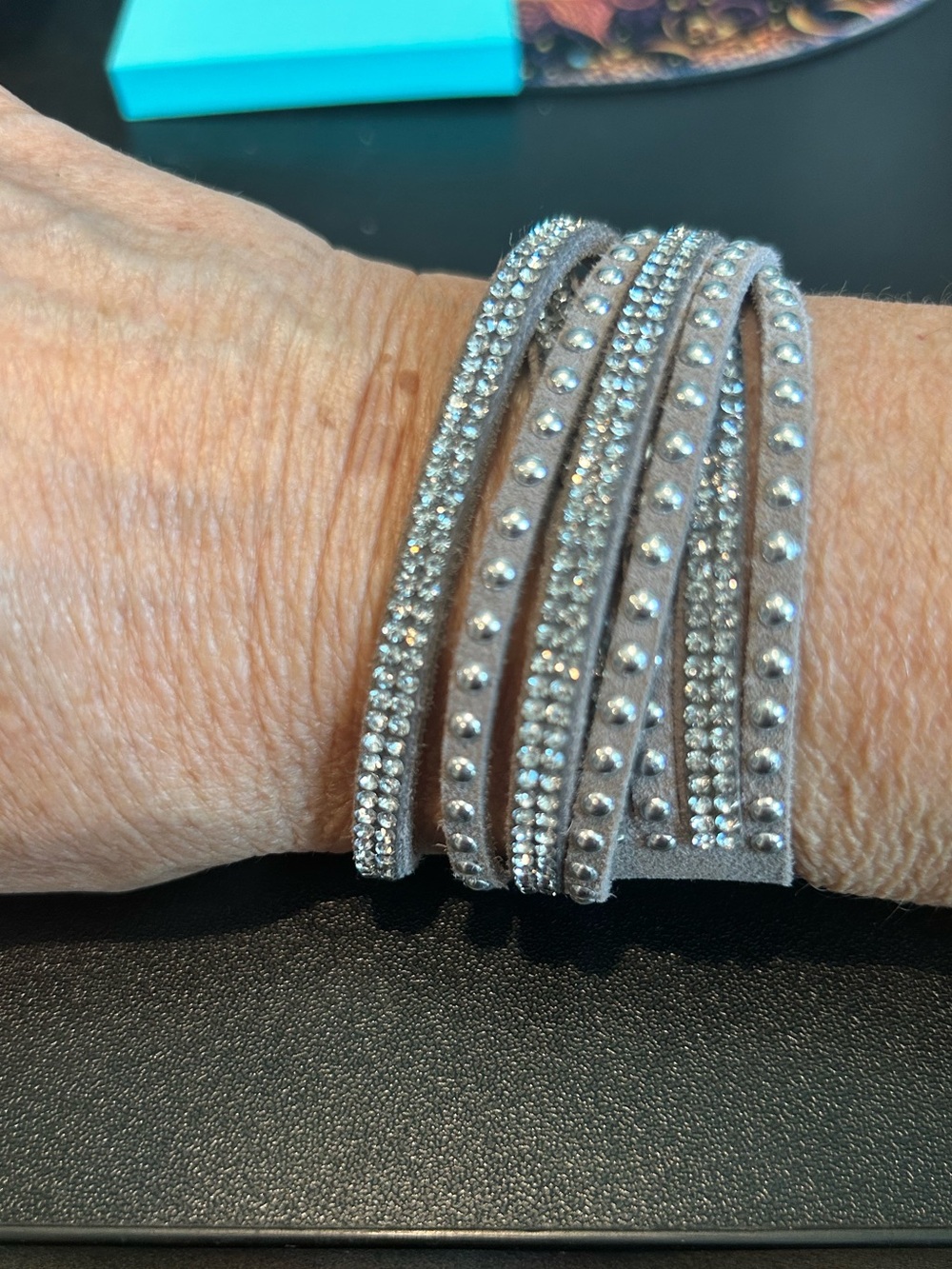Adjustable Multi-Wrap Silver & Crystal Embellished Bracelet